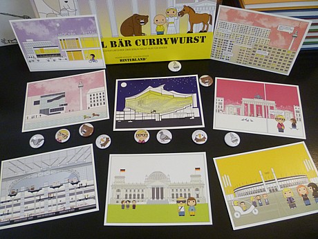 Schinkel Bär Currywurst Postkarten und Buttons